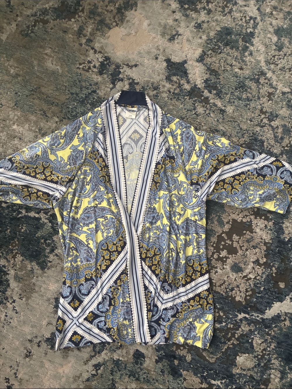 Soma Yellow & Blue Paisley Open-Front Kimono Shirt